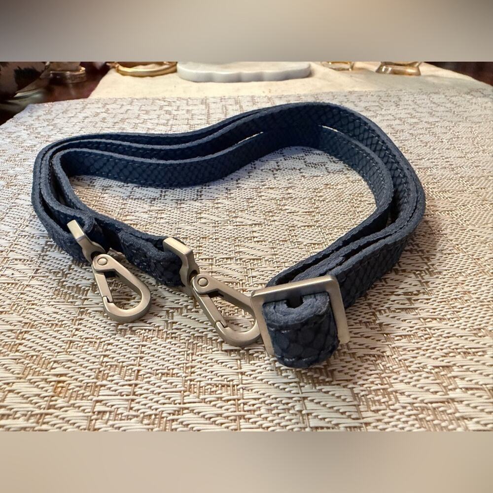Blue snakeprint suede leather purse Strap with Silver Hardware
